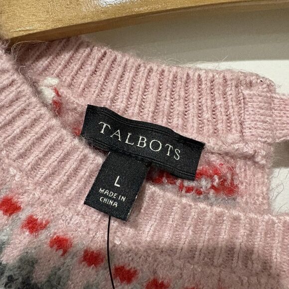 Talbots | Sweater Long Sleeve Fair Isle Cream Pink NWT- Size Large - Picture 5 of 8